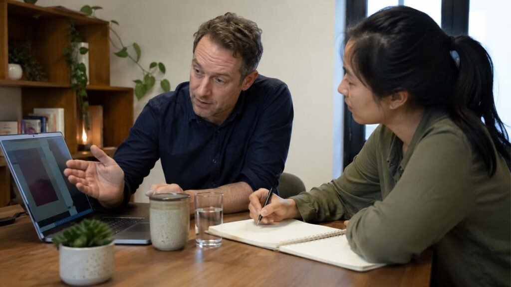 Dental practice owner in consultation with a dental marketing company