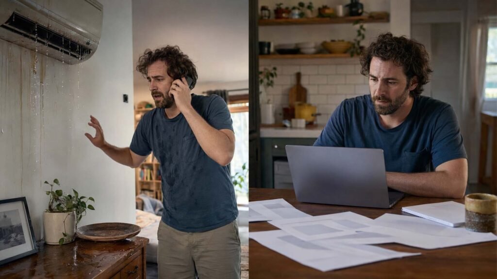Emergency HVAC repair customer versus homeowner researching system replacement