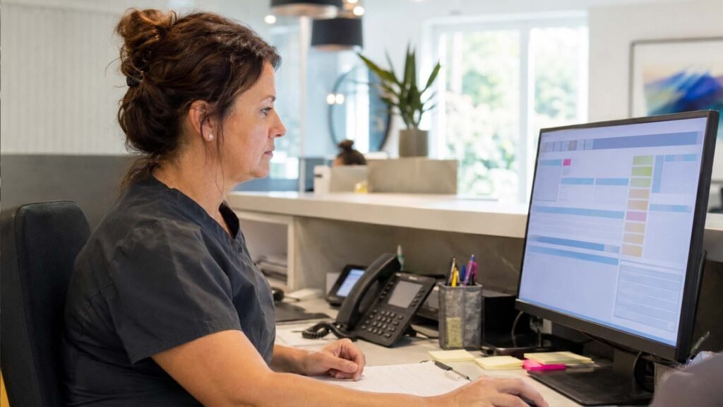 Dental Marketing Ideas - practice manager reviewing patient records on a computer screen