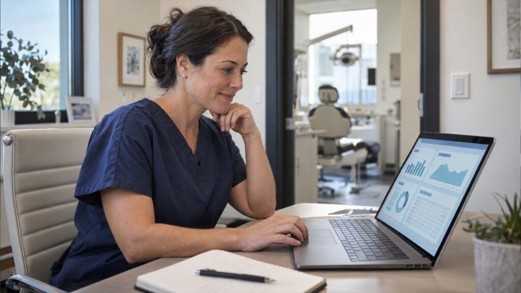 Dental practice owner reviewing a well-organized Google Ads account