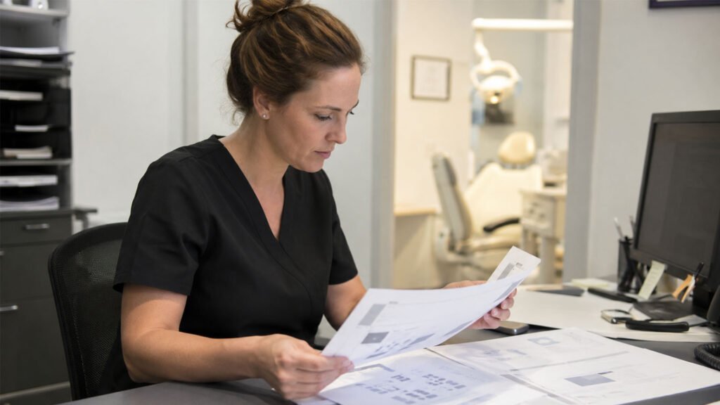 Dental staff reviewing unaccepted treatment plan report