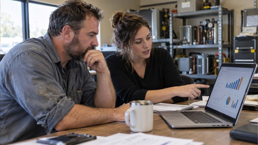 HVAC contractor reviewing ad performance by booked jobs