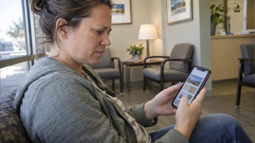 Patient confused browsing a generic dental website on phone